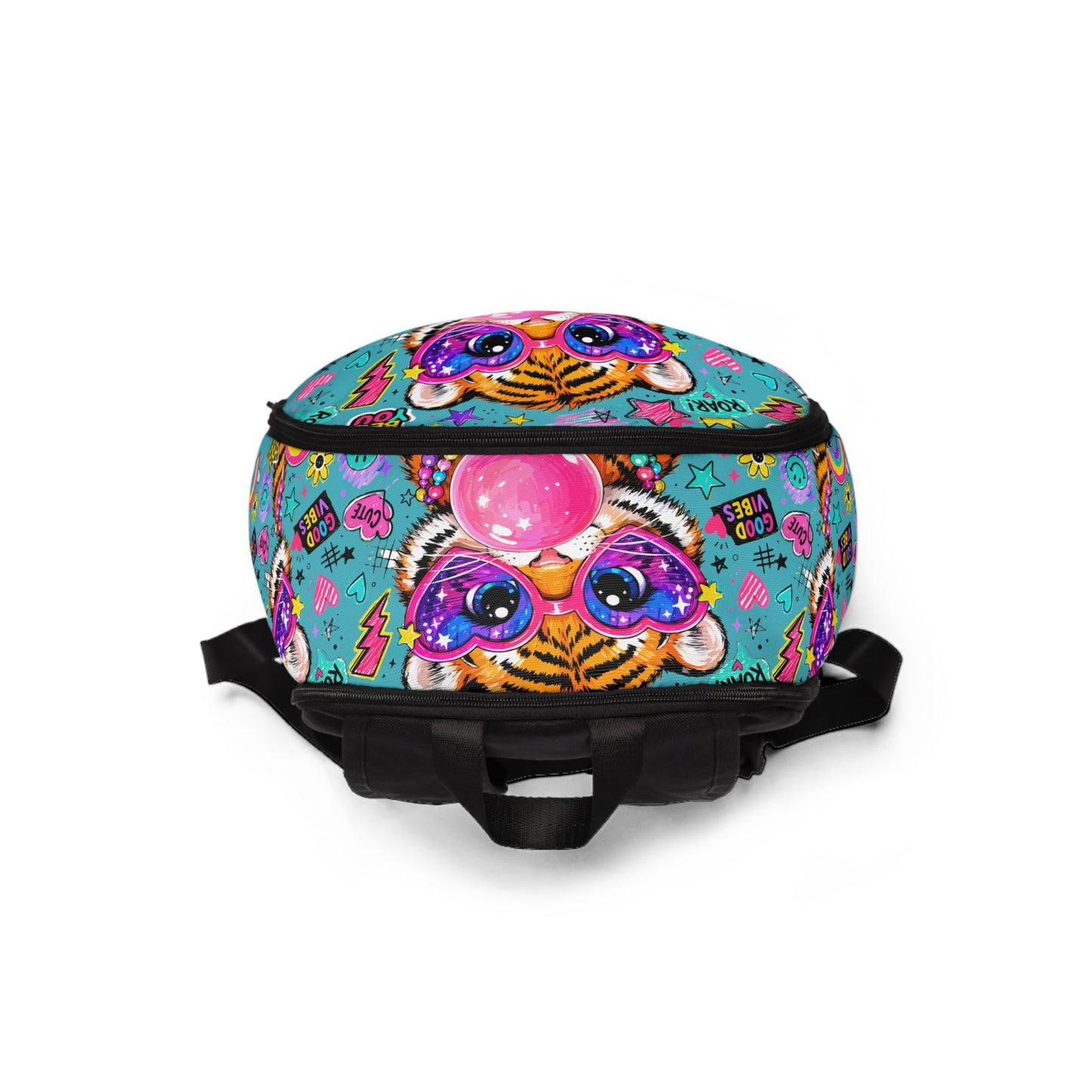 Bubblegum Tiger Backpack - Colorful Kids School Bag with Heart Sunglasses