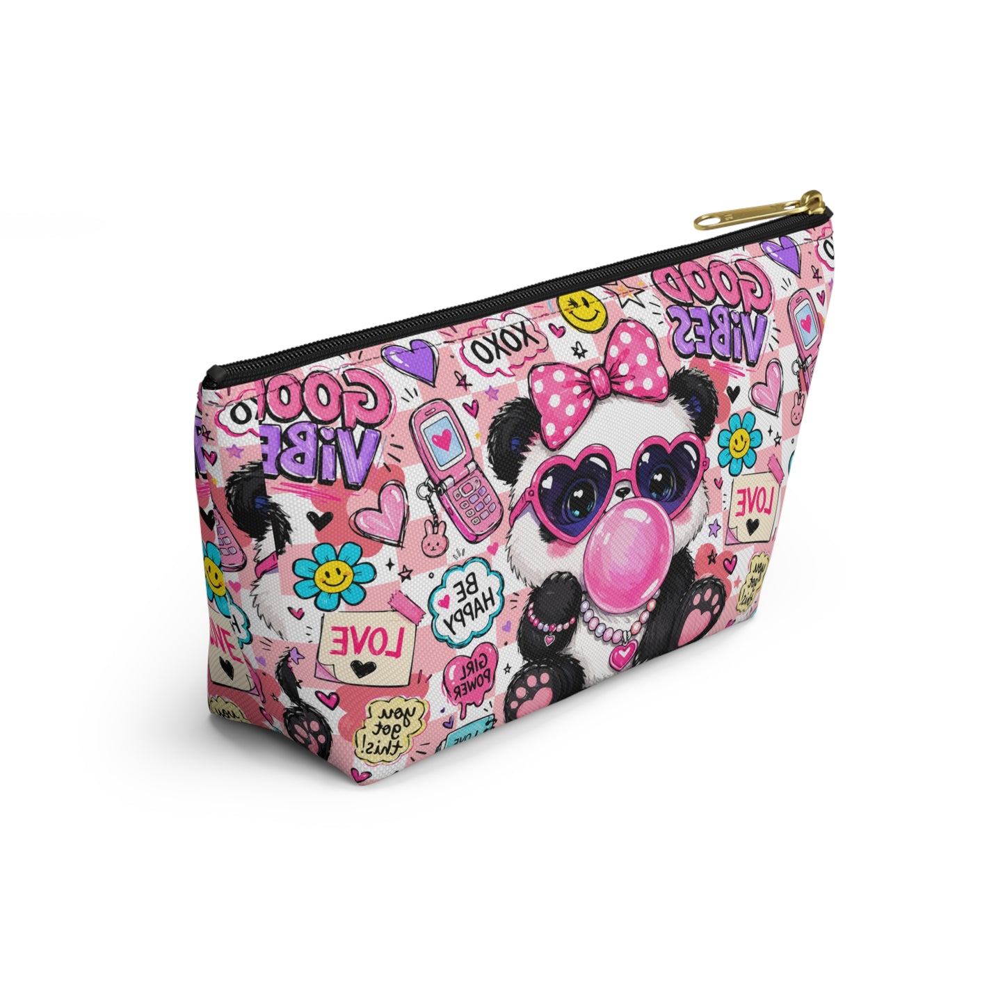 Cute Panda Bubblegum Accessory Pouch — Pink Heart Sunglasses Cosmetic Bag