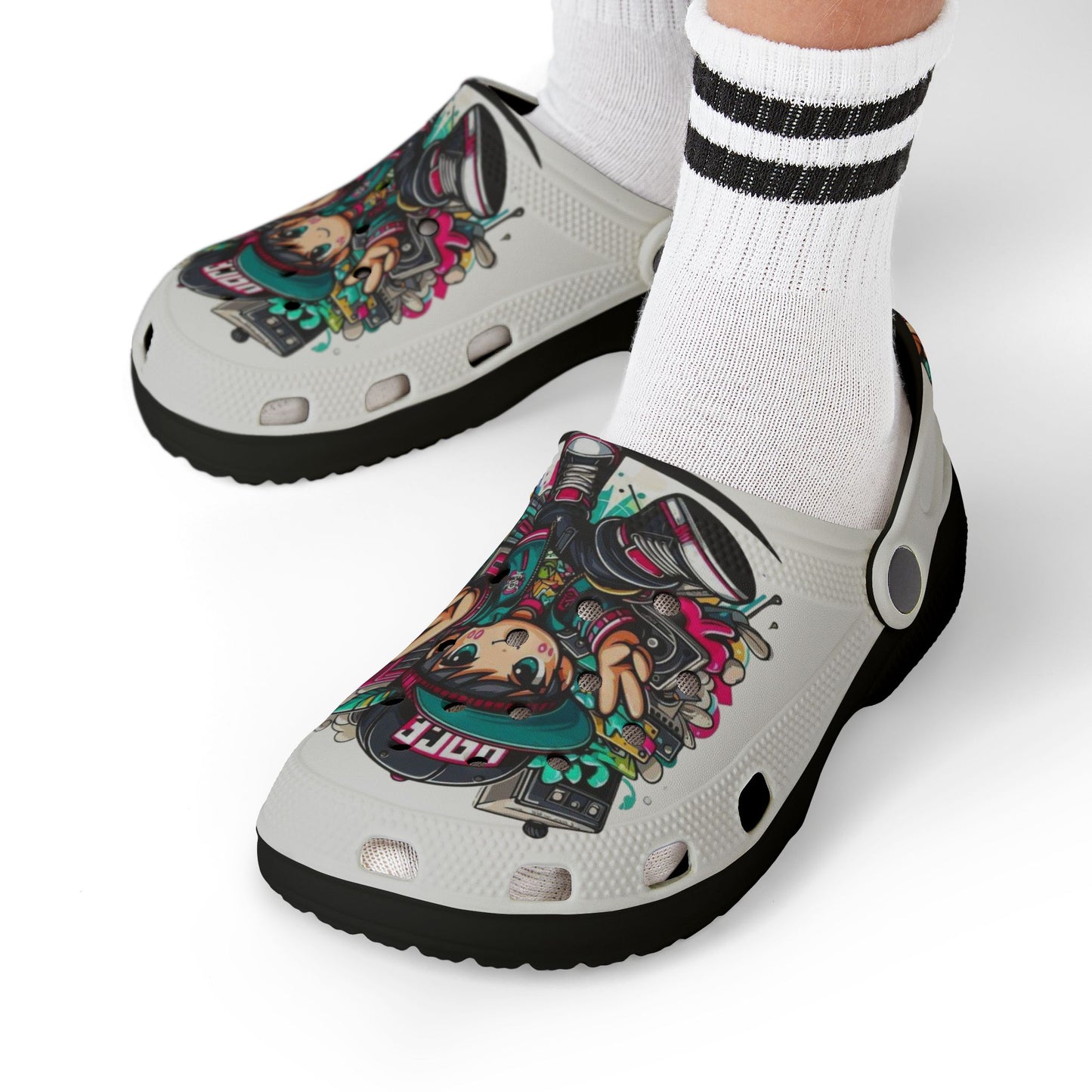 Kids Cartoon Gamer EVA Clogs — Colorful All-Over-Print Slip-On Shoes