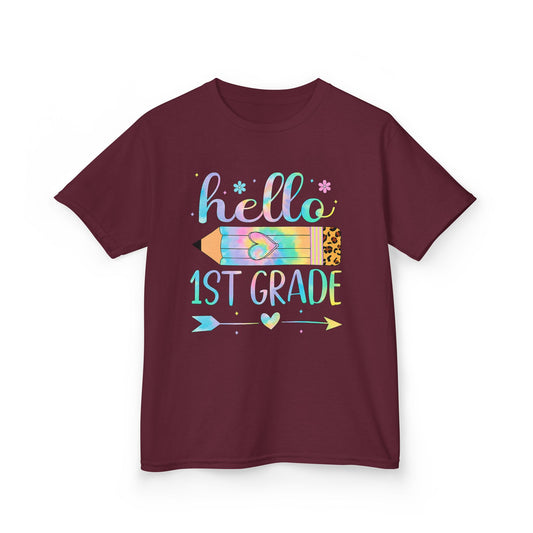 Hello 1st Grade Kids T-Shirt — Back to School Pencil Design