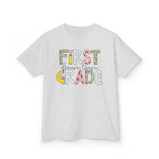 First Grade Kids T-Shirt — "First Grade" Colorful Back-to-School Tee