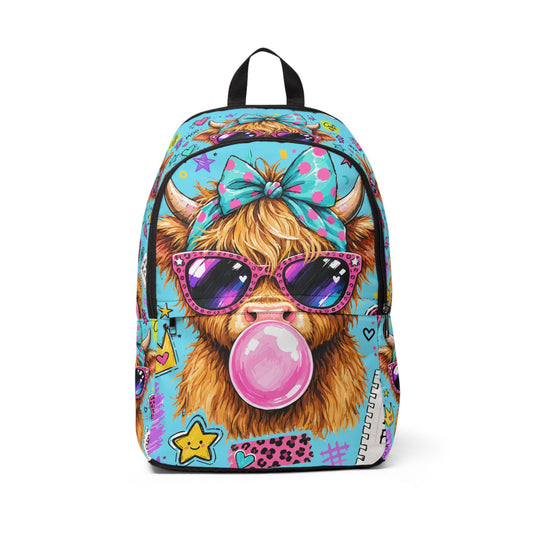 Cute Bubblegum Cow Print Backpack — Colorful Kawaii Animal School Bag - Kids Back pack - Highland Cow Backpack - Gifts for Kids