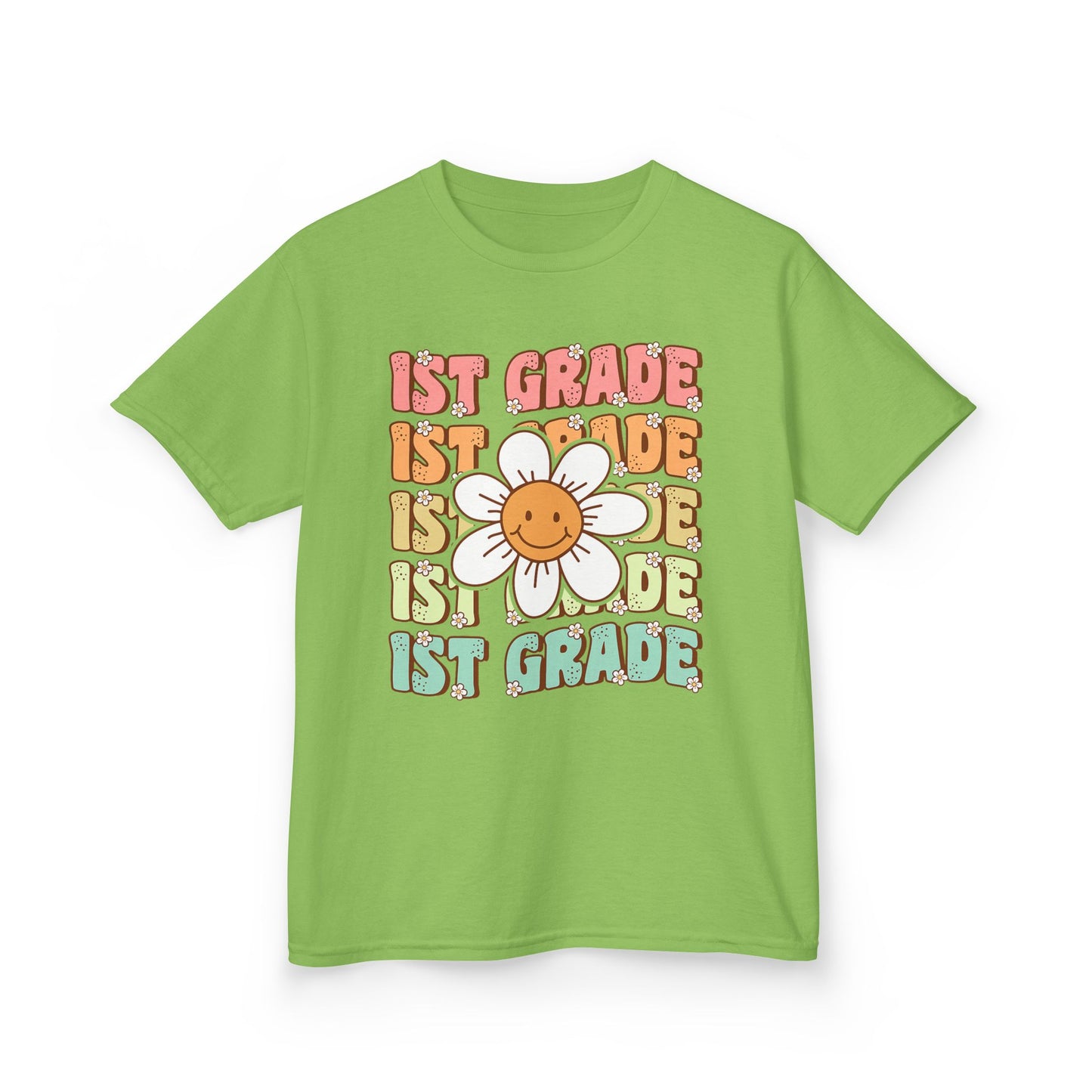 1st Grade Kids T‑Shirt — Cute Smiley Daisy Back-to-School Tee