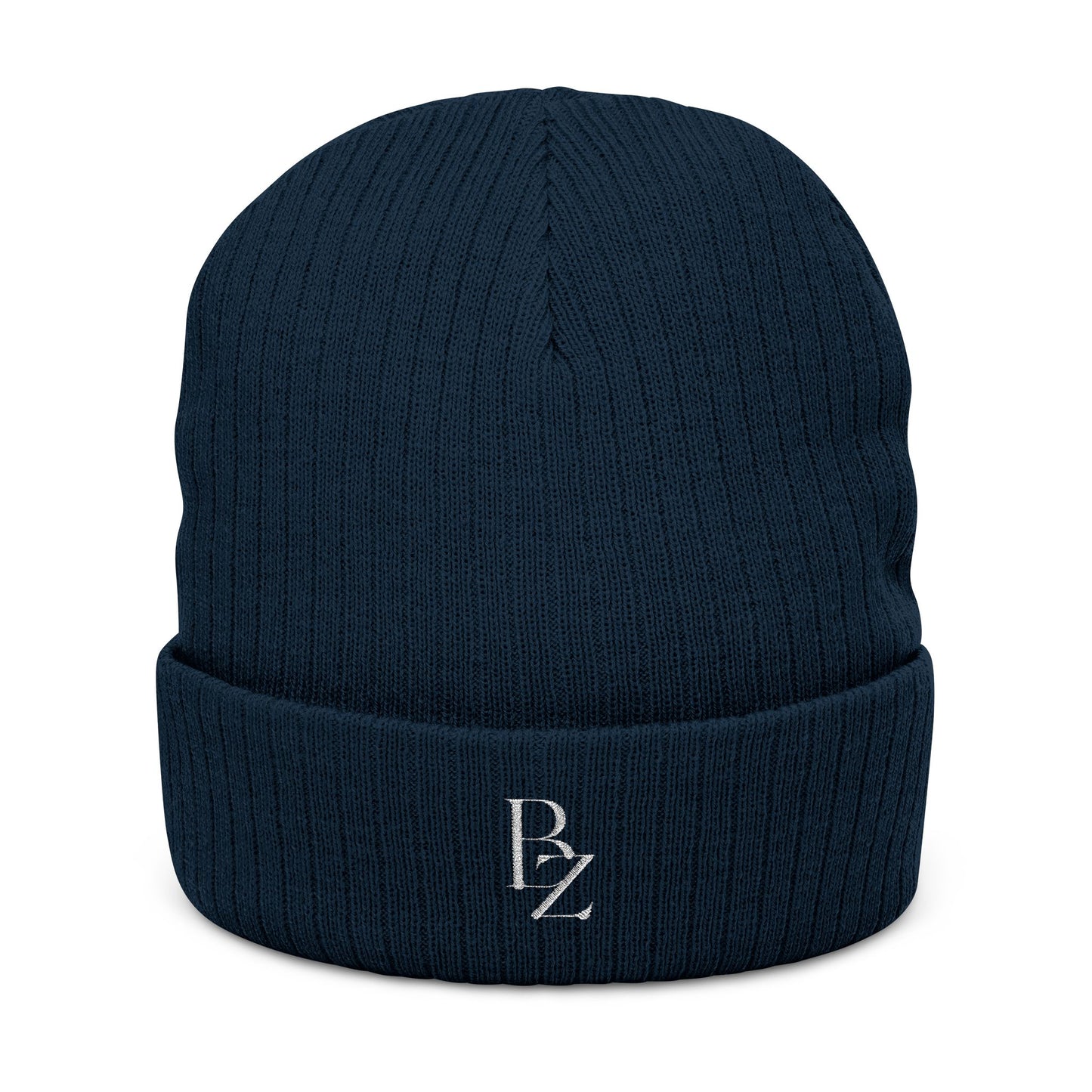 Embroidered Ribbed Beanie — Minimal 'BZ' Logo Knit Hat