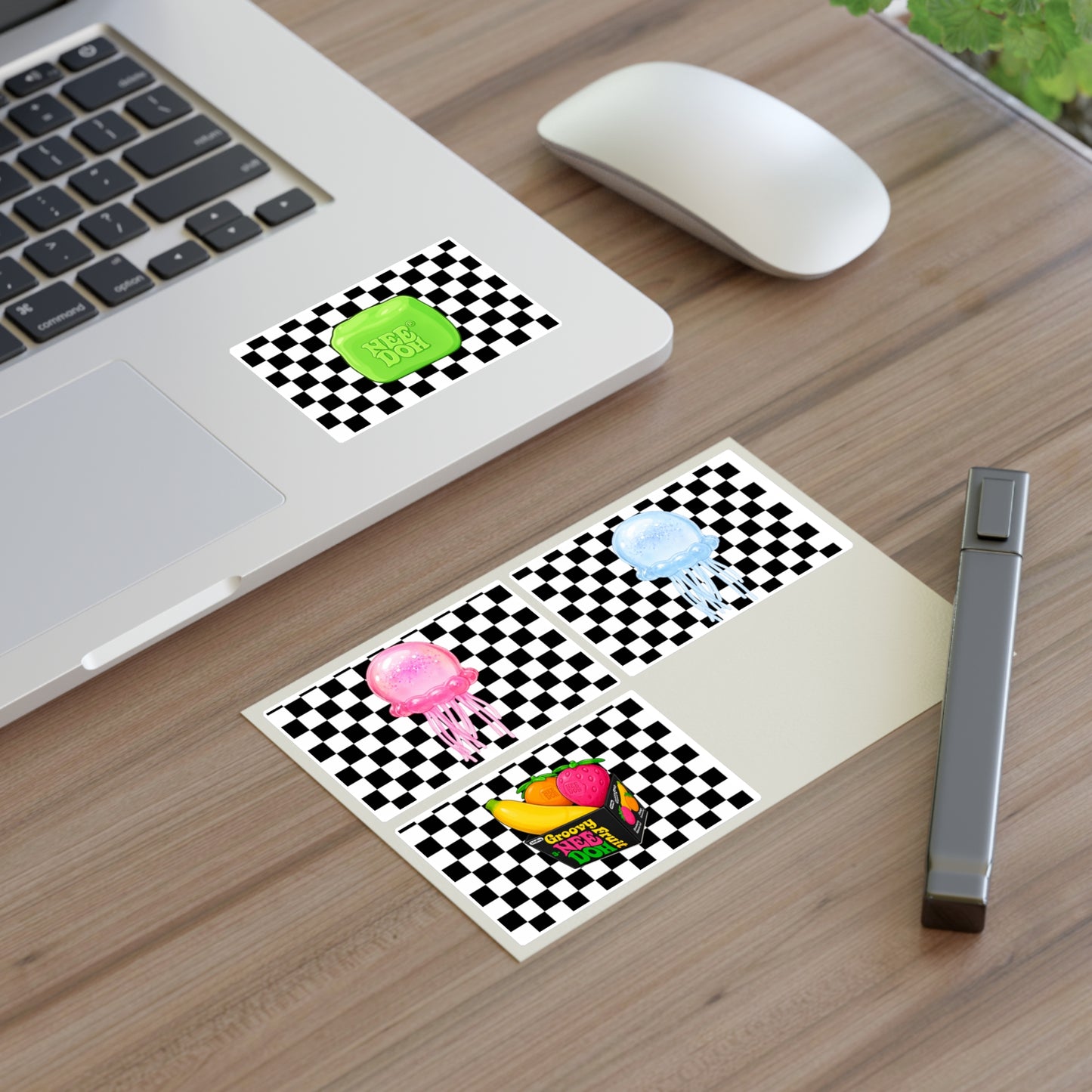 Checkerboard Jellyfish & NeeDoh Sticker Sheet — Retro Cute Decorative Stickers