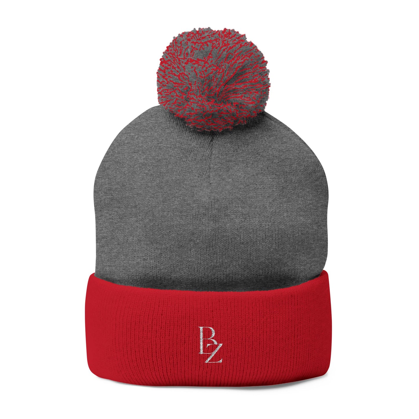 Embroidered Pom-Pom Knit Beanie – Cozy Winter Cap with Monogram Accent