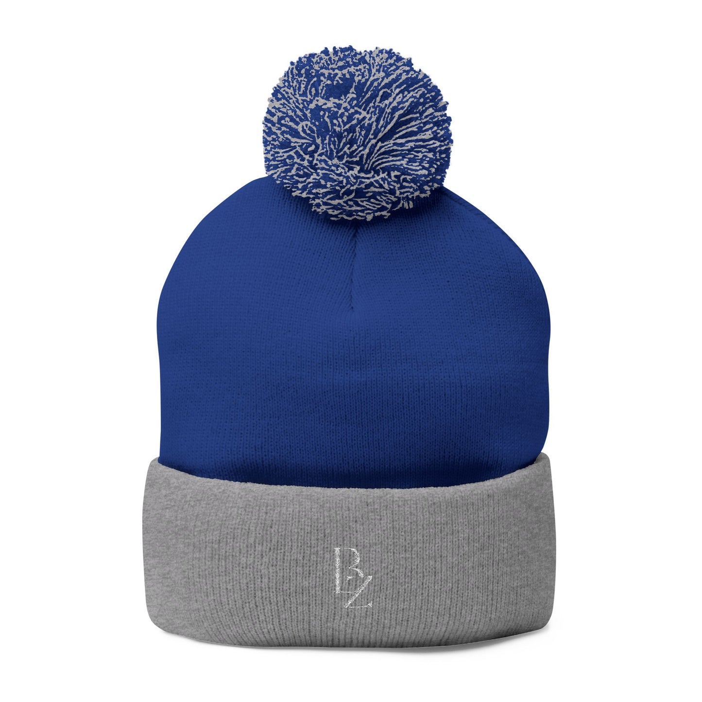 Embroidered Pom-Pom Knit Beanie – Cozy Winter Cap with Monogram Accent