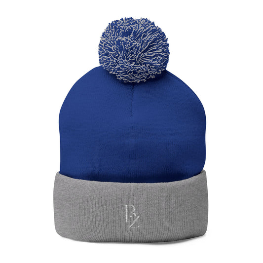 Embroidered Pom-Pom Knit Beanie – Cozy Winter Cap with Monogram Accent