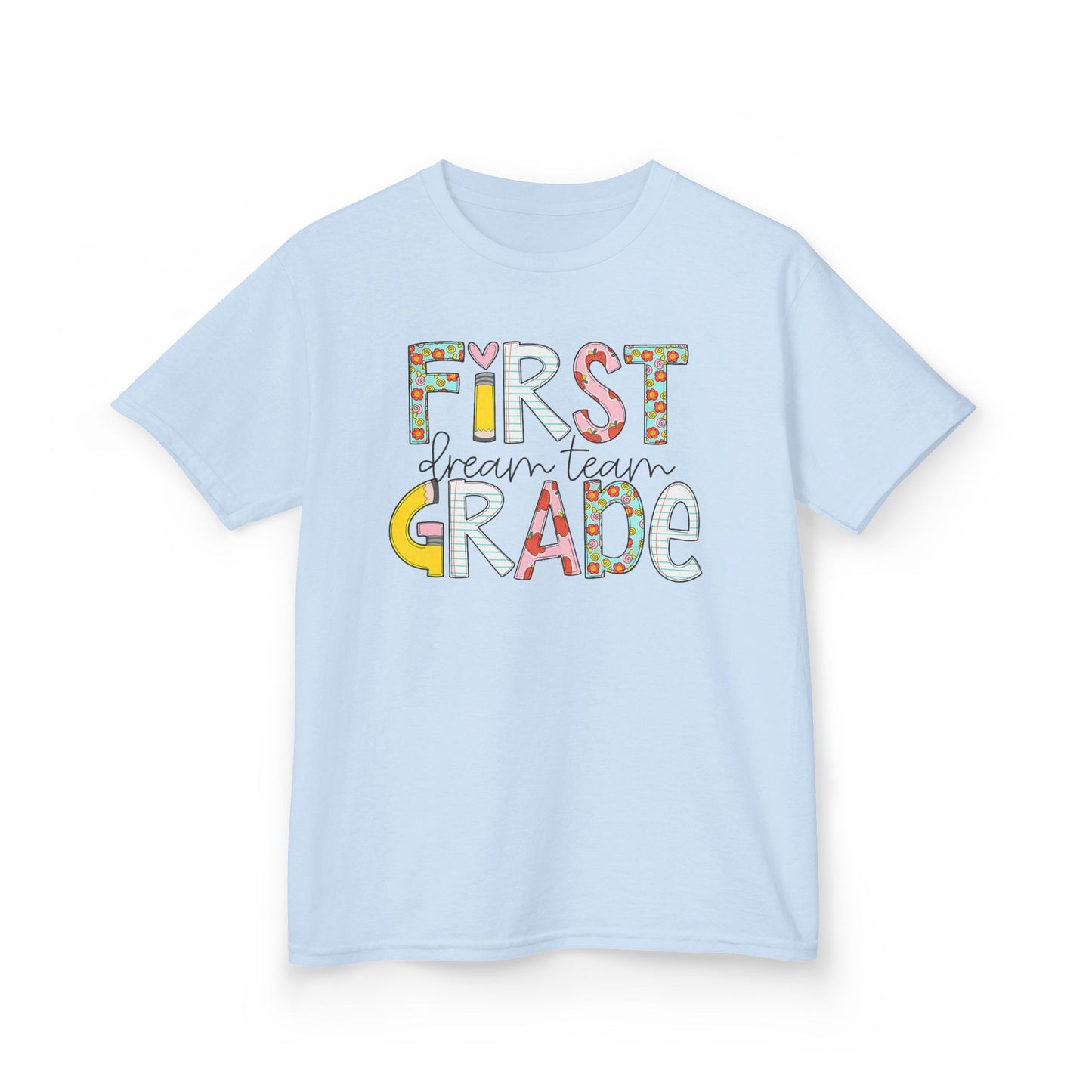 First Grade Kids T-Shirt — "First Grade" Colorful Back-to-School Tee