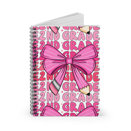 2nd Grade Spiral Notebook – Cute Pink Bow & Pencil School Journal