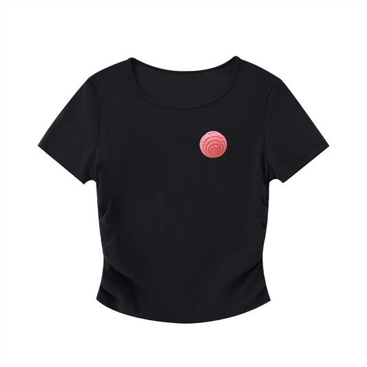 Cafecito y Chisme Ruched Crop Top – Latina Pan Dulce Graphic Tee