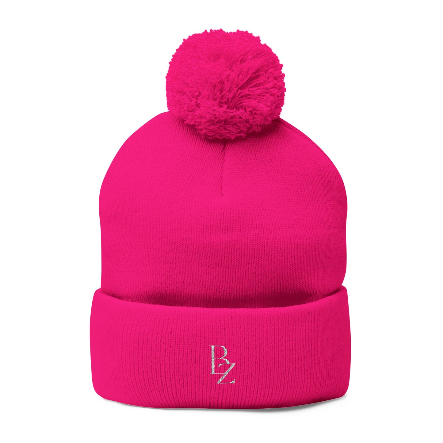 Embroidered Pom-Pom Knit Beanie – Cozy Winter Cap with Monogram Accent