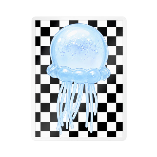 Jellyfish Checkerboard Vinyl Sticker — Glossy Kiss-Cut Decal - need stickers - kids sticker
