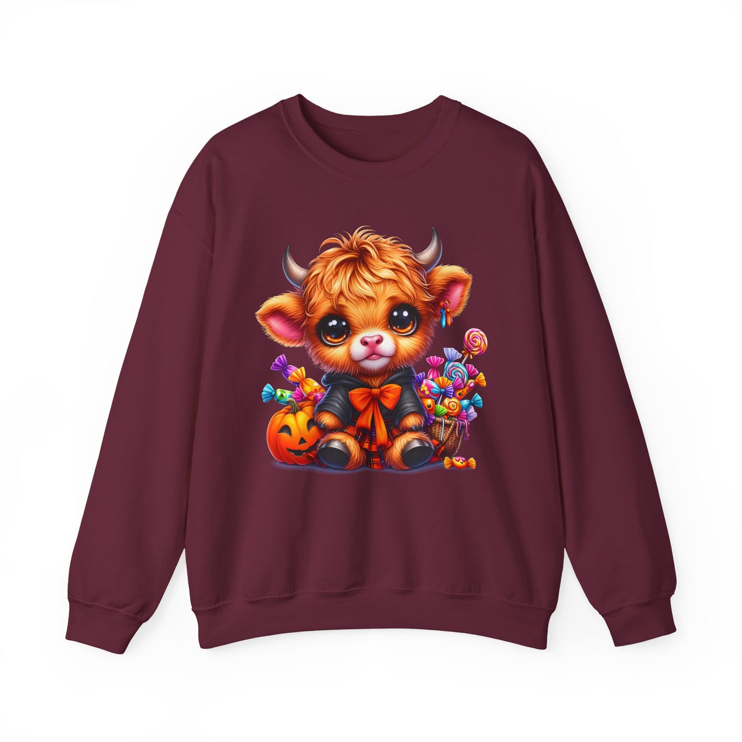 Halloween Highland Cow Sweatshirt — Cute Cow Pumpkin Candy Design - Halloween Sweatshirt - Cow Sweater - Halloween Costume