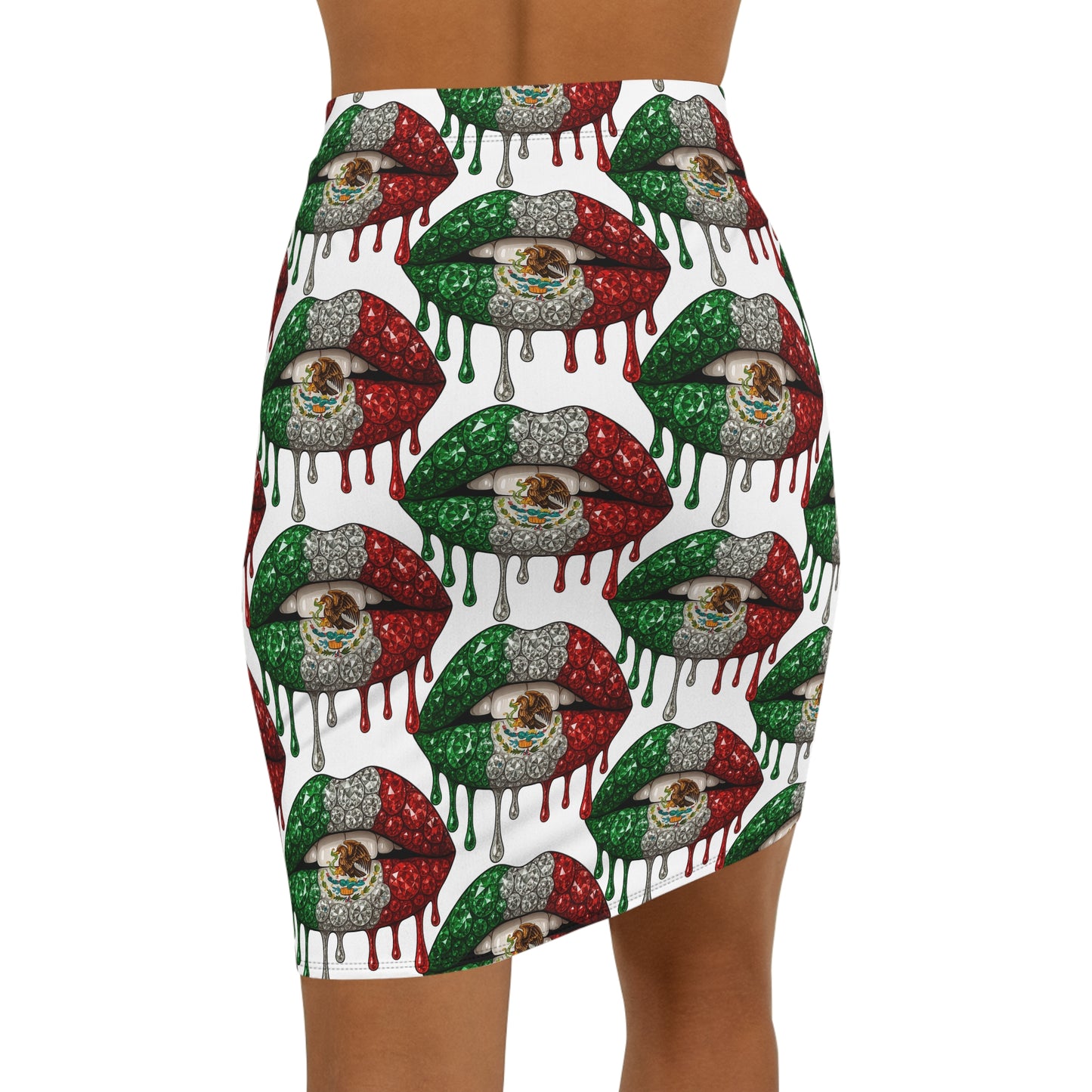 Mexican Flag Drip Lip Pencil Skirt