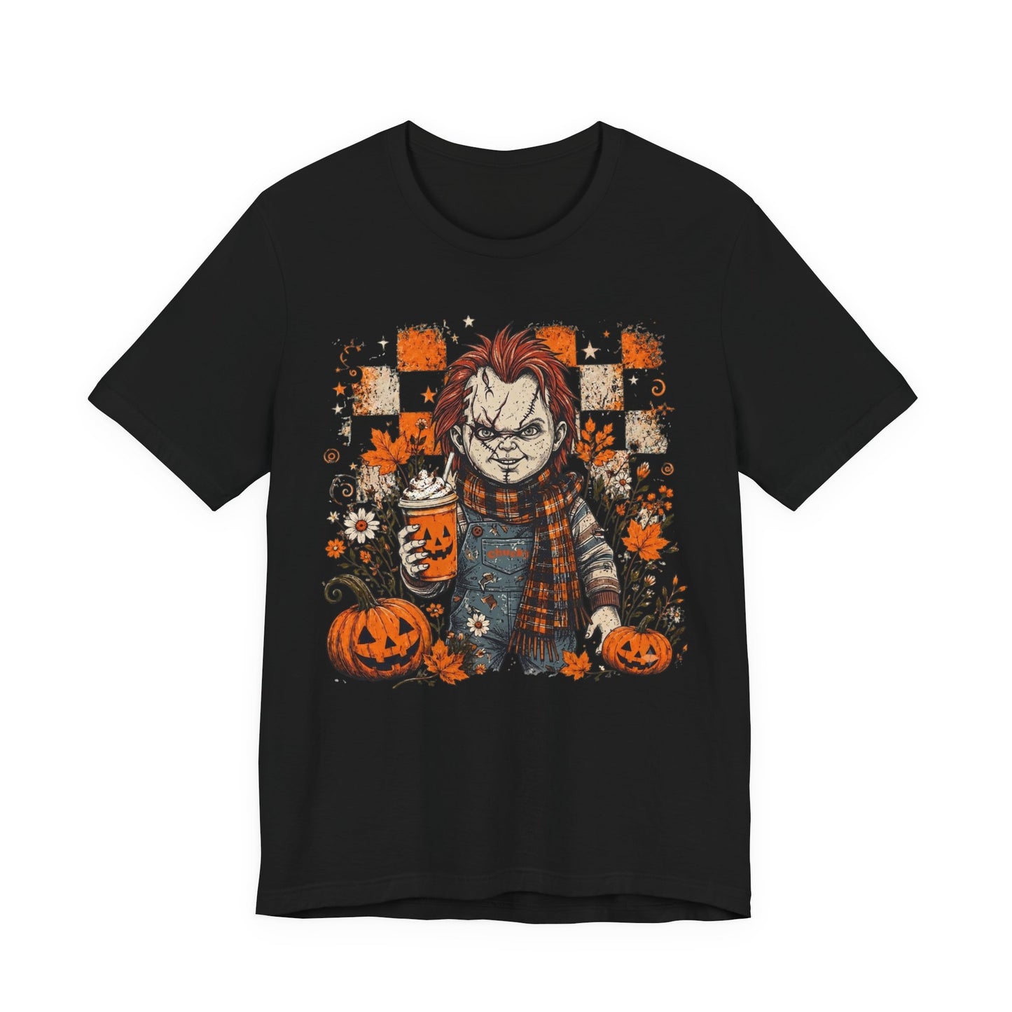 Halloween Horror Doll T‑Shirt – Pumpkin Patch Scare Tee