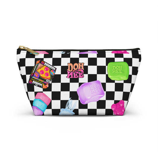 Checkerboard Candy Icons Accessory Pouch — Cute Candy & Snack Print T-Bottom Makeup Bag - kids pencil case -make up holder - travel case - back to school