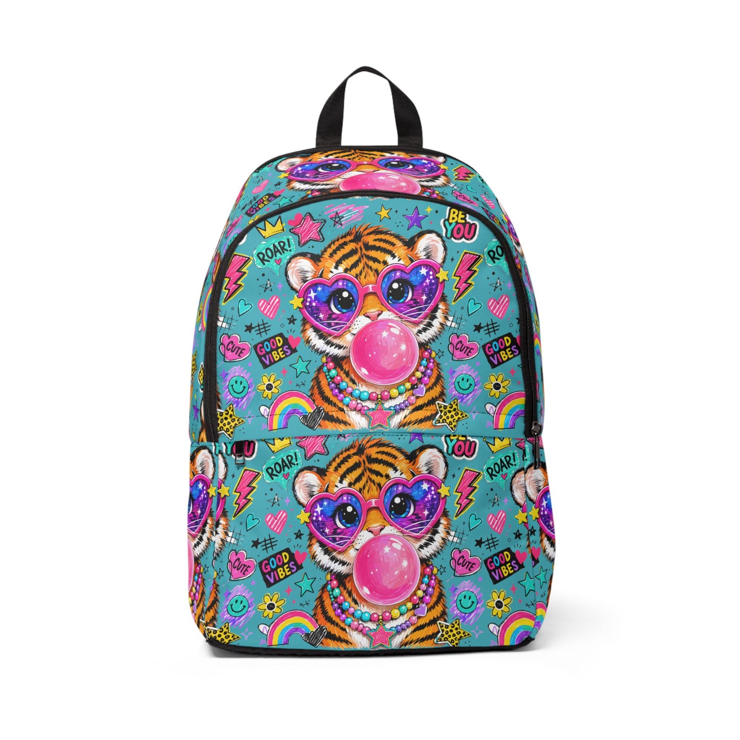 Bubblegum Tiger Backpack - Colorful Kids School Bag with Heart Sunglasses