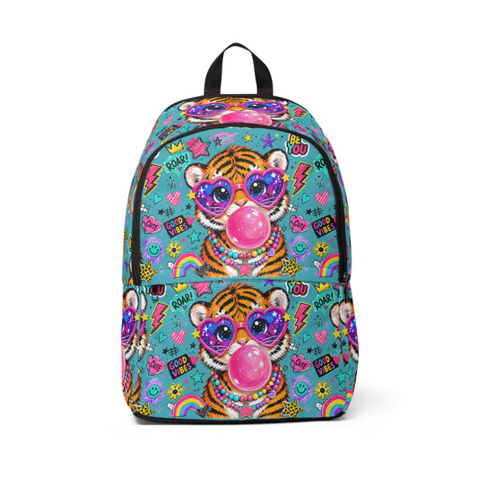 Bubblegum Tiger Backpack - Colorful Kids School Bag with Heart Sunglasses