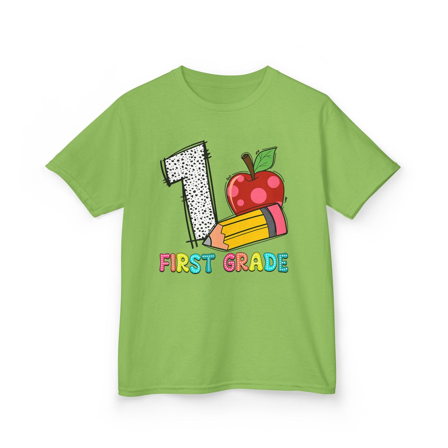 First Grade Kids T‑Shirt — Colorful '1 First Grade' Apple & Pencil Back-to-School Tee
