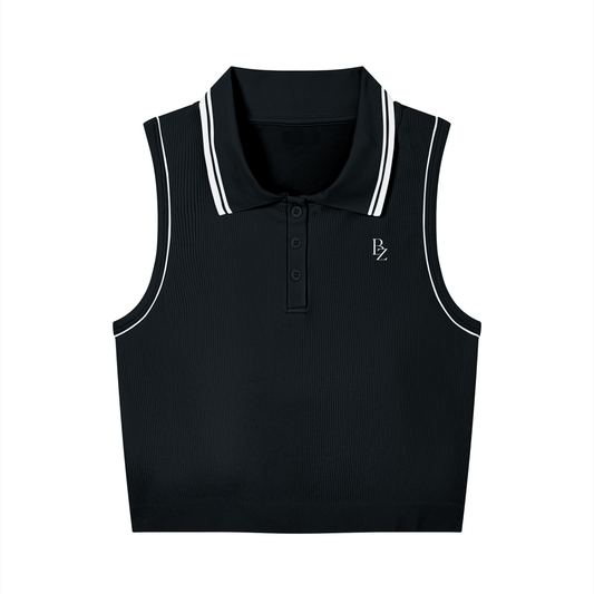 Women’s Cropped Polo Workout Tank – Tennis, Pickleball & Activewear Top