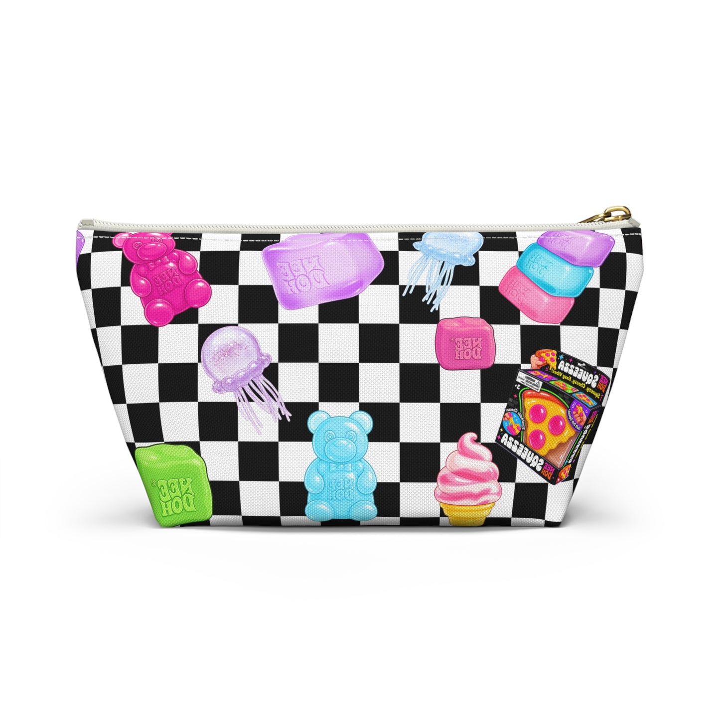 Checkerboard Candy Icons Accessory Pouch — Cute Candy & Snack Print T-Bottom Makeup Bag - kids pencil case -make up holder - travel case - back to school