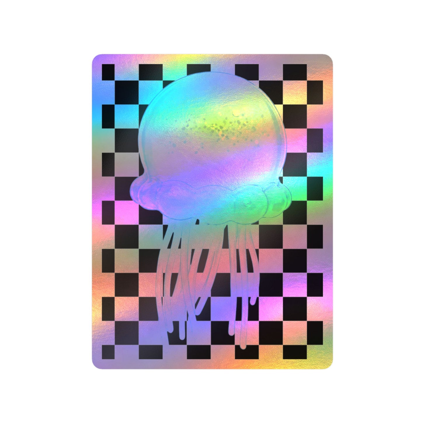 Jellyfish Checkerboard Vinyl Sticker — Glossy Kiss-Cut Decal - need stickers - kids sticker