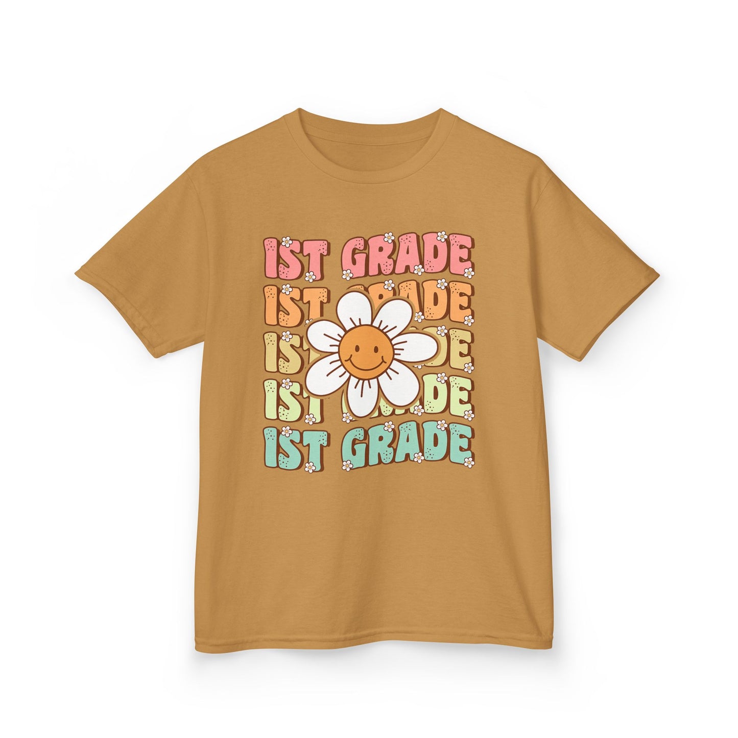 1st Grade Kids T‑Shirt — Cute Smiley Daisy Back-to-School Tee