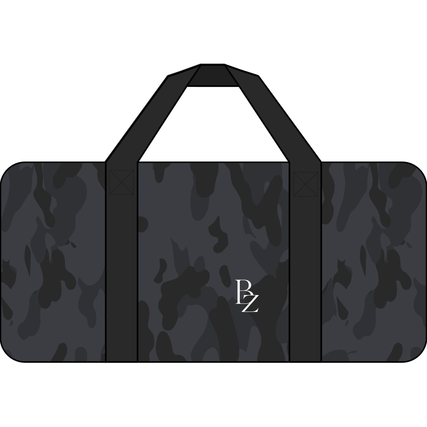 Duffel Bag — Black Camo & Checker Strap Travel Gym Weekender with BZ Logo