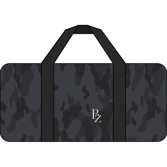 Duffel Bag — Black Camo & Checker Strap Travel Gym Weekender with BZ Logo