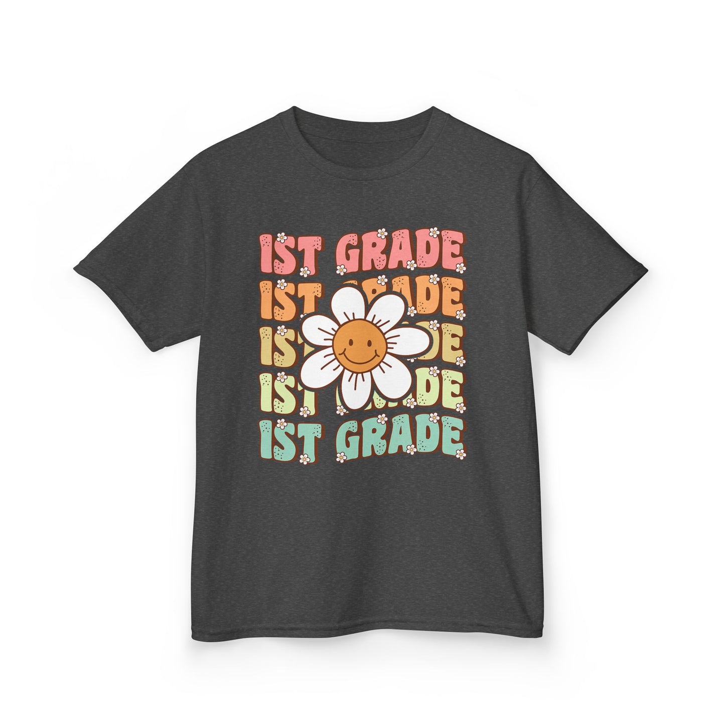 1st Grade Kids T‑Shirt — Cute Smiley Daisy Back-to-School Tee