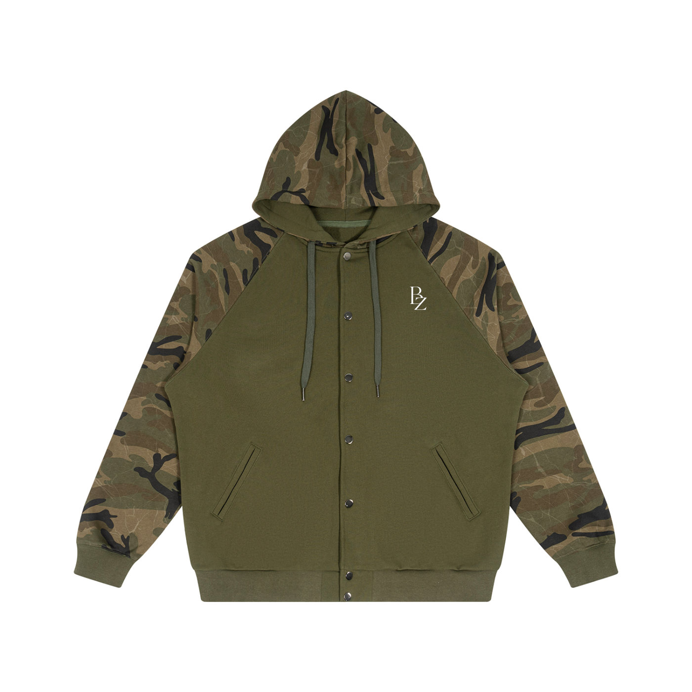 Unisex Camo-Splice Raglan Zip Hoodie
