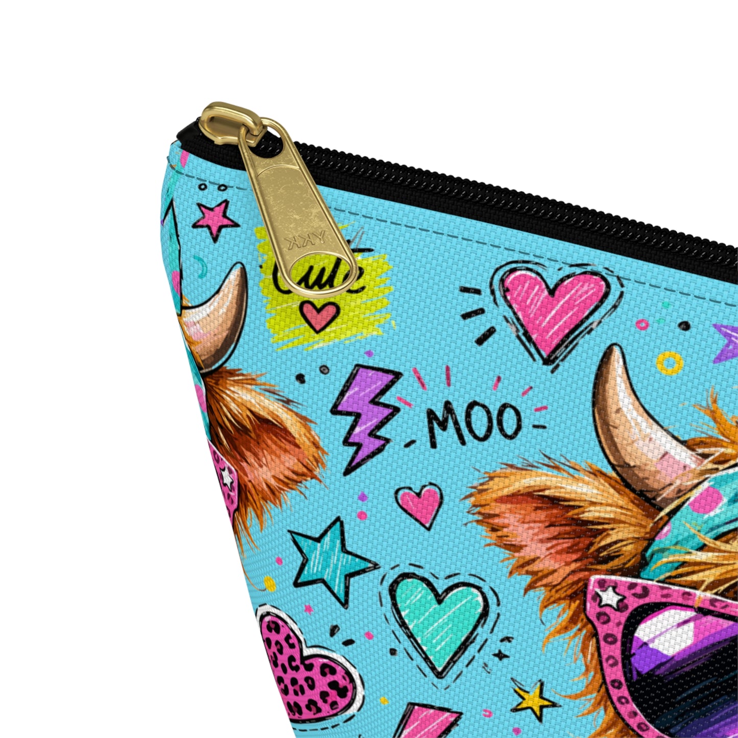 Cute Cow Bubblegum Accessory Pouch — Zippered T‑Bottom Makeup Bag