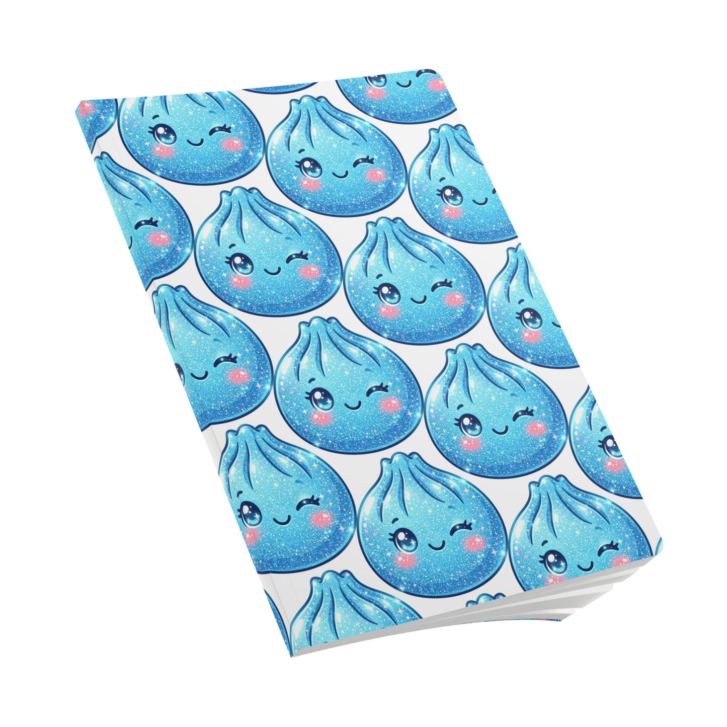 Kawaii Blue Dumpling Softcover Journal — Cute Winky Pattern Notebook