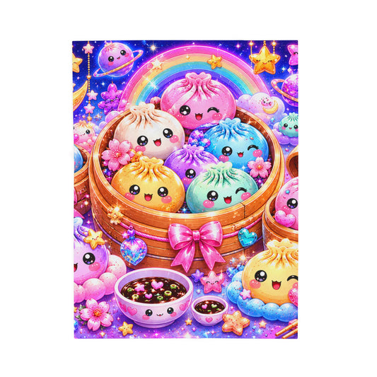 Kawaii Rainbow Dumplings Velveteen Plush Blanket — Cute Colorful Asian Food Cozy Throw