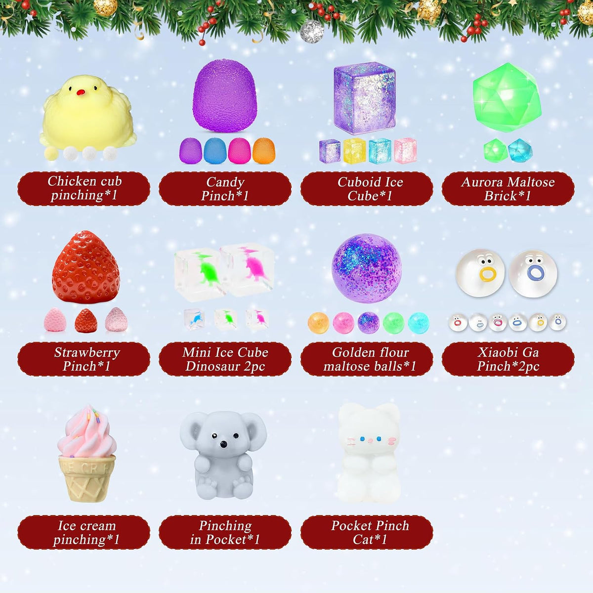 Squishy Advent Calendar 2026, Fidget Christmas Countdown Calendar, 24 Days of Surprises Squishy Toys Box, Xmas Toys for Sock Stuffing & Christmas Gift