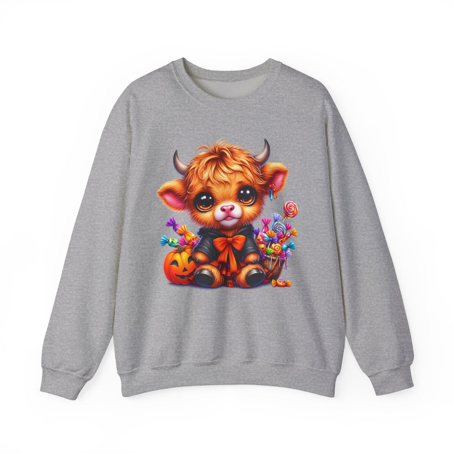 Halloween Highland Cow Sweatshirt — Cute Cow Pumpkin Candy Design - Halloween Sweatshirt - Cow Sweater - Halloween Costume