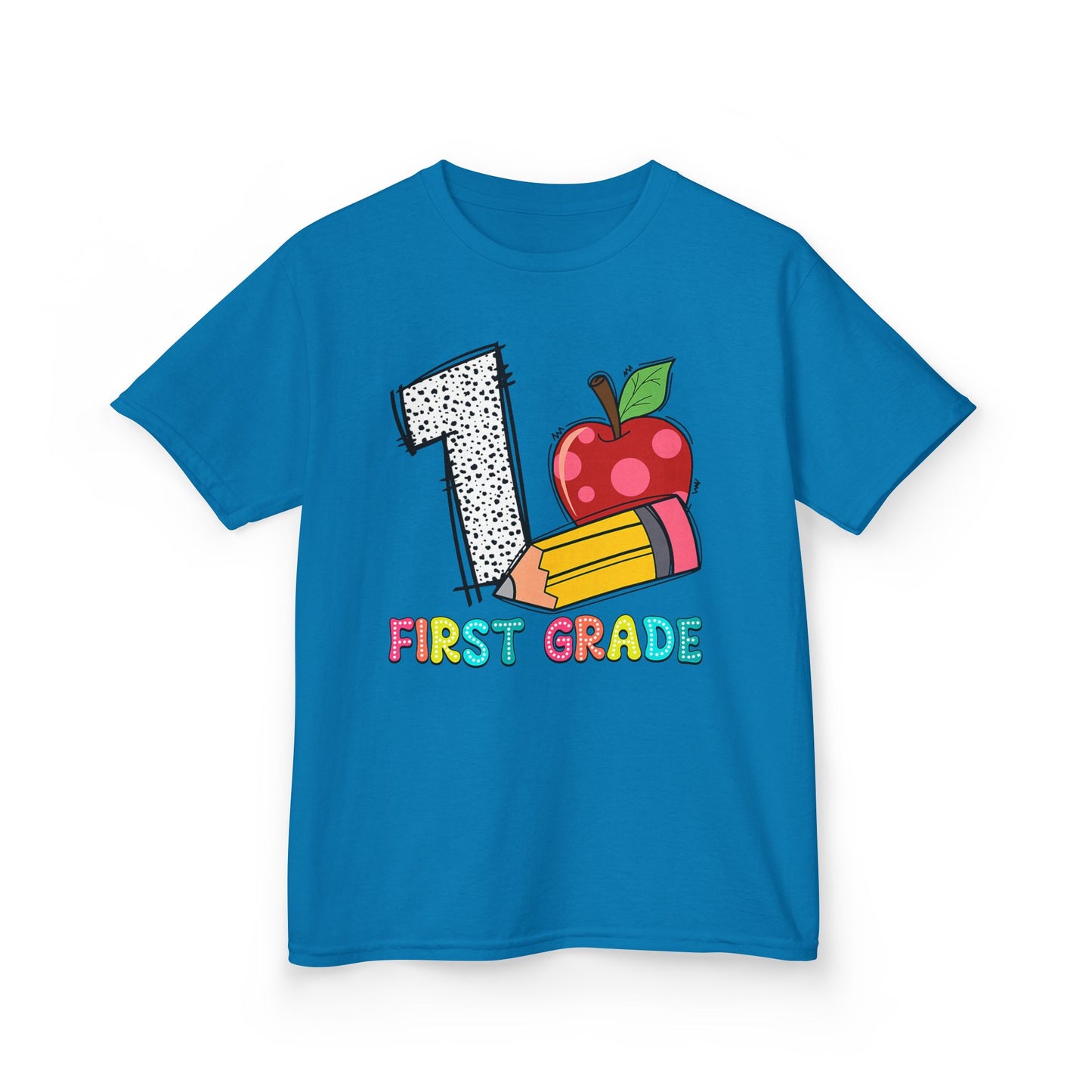 First Grade Kids T‑Shirt — Colorful '1 First Grade' Apple & Pencil Back-to-School Tee
