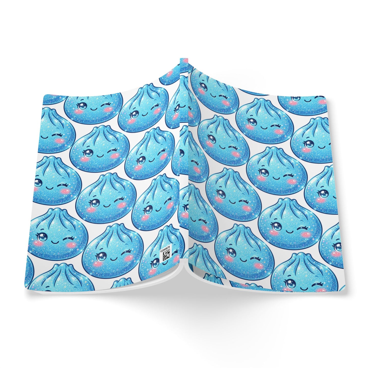 Kawaii Blue Dumpling Softcover Journal — Cute Winky Pattern Notebook