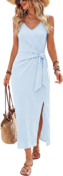 Women’s Sleeveless V-Neck Midi Wrap Dress | Summer Vacation & Resort Dress