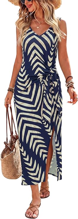 Women’s Sleeveless V-Neck Midi Wrap Dress | Summer Vacation & Resort Dress