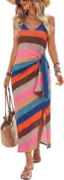 Women’s Sleeveless V-Neck Midi Wrap Dress | Summer Vacation & Resort Dress