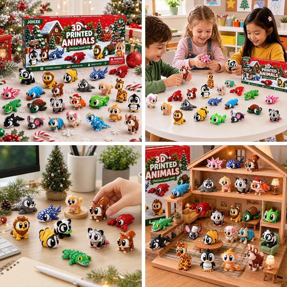 2026 Christmas Advent Calendar with Mini 3D Printed Animals Toys