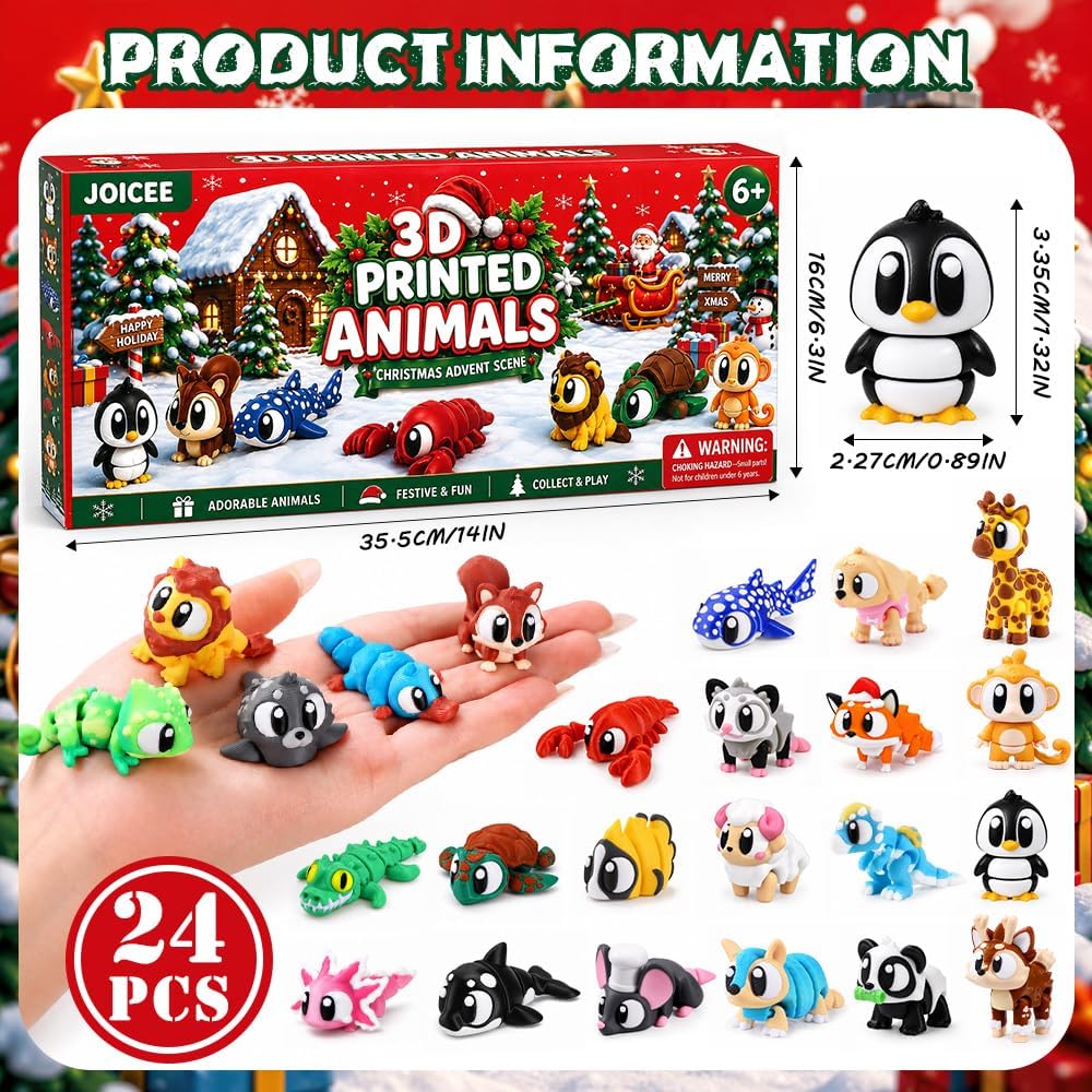 2026 Christmas Advent Calendar with Mini 3D Printed Animals Toys