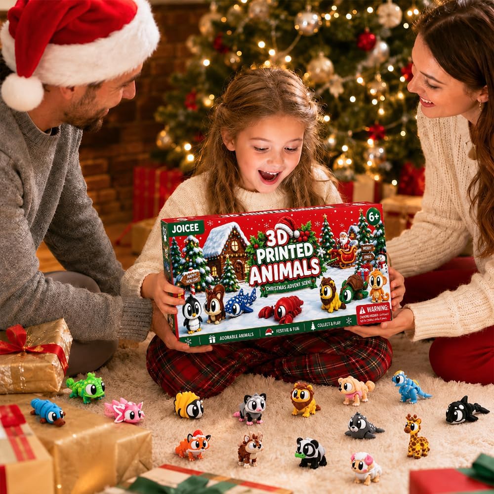 2026 Christmas Advent Calendar with Mini 3D Printed Animals Toys