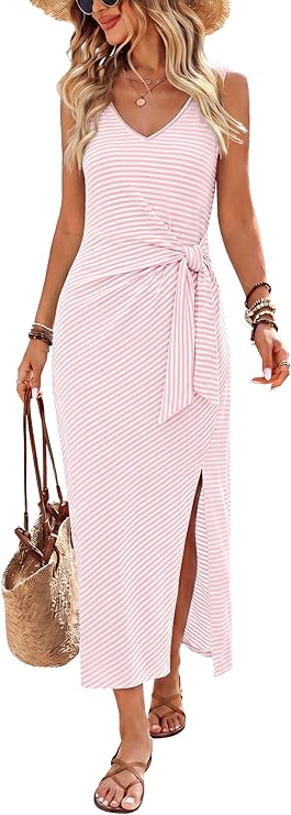 Women’s Sleeveless V-Neck Midi Wrap Dress | Summer Vacation & Resort Dress