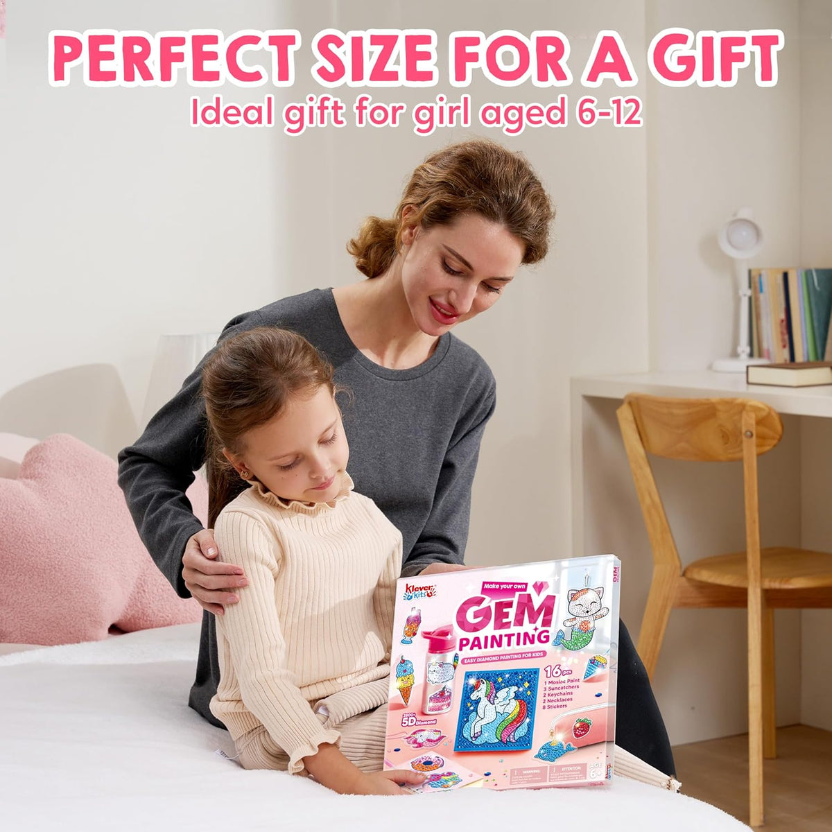 16 Projects Gem Painting, Kids Diamond Art Kit for Kids with 5D Diamond, Arts and Crafts for Girls Ages 6-12, Gem Craft Activities Kits, Premium Art Gift Ideas for Girls Ages 6, 7, 8+