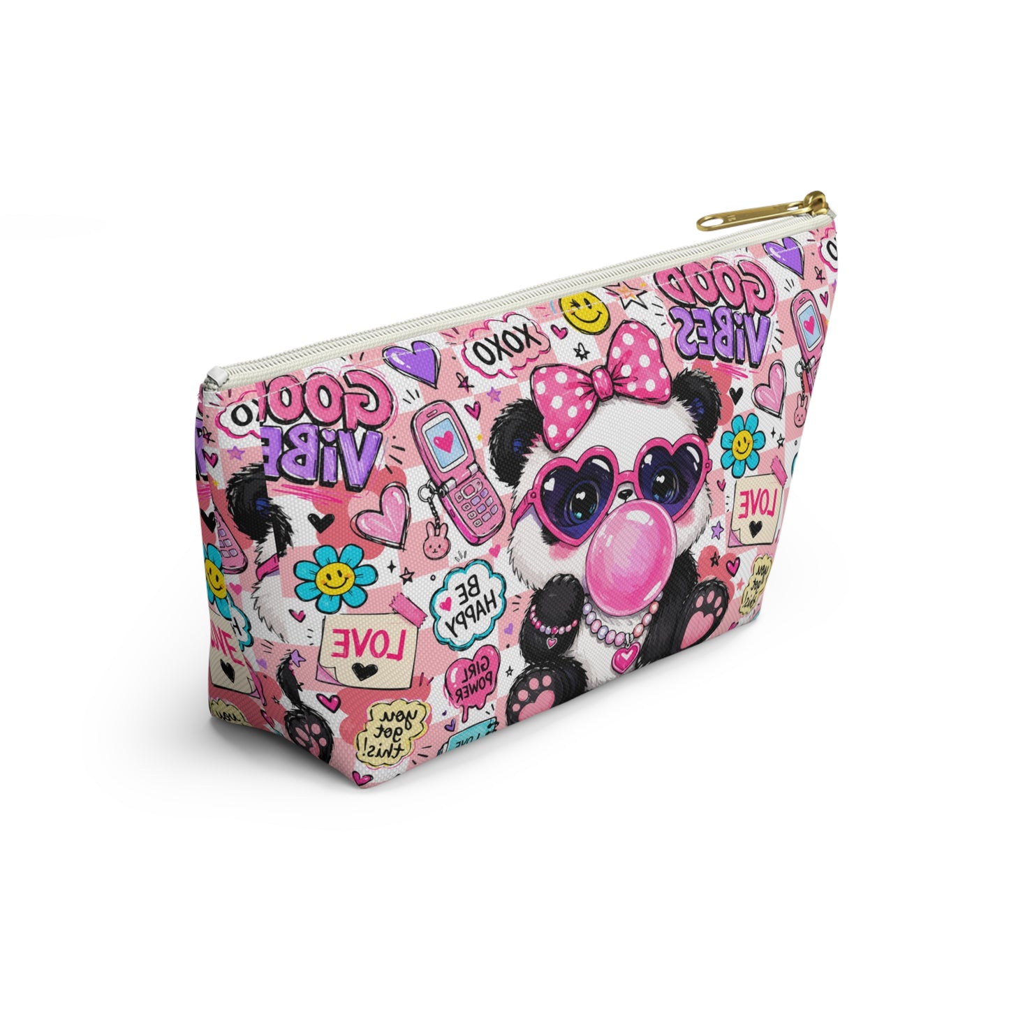 Cute Panda Bubblegum Accessory Pouch — Pink Heart Sunglasses Cosmetic Bag