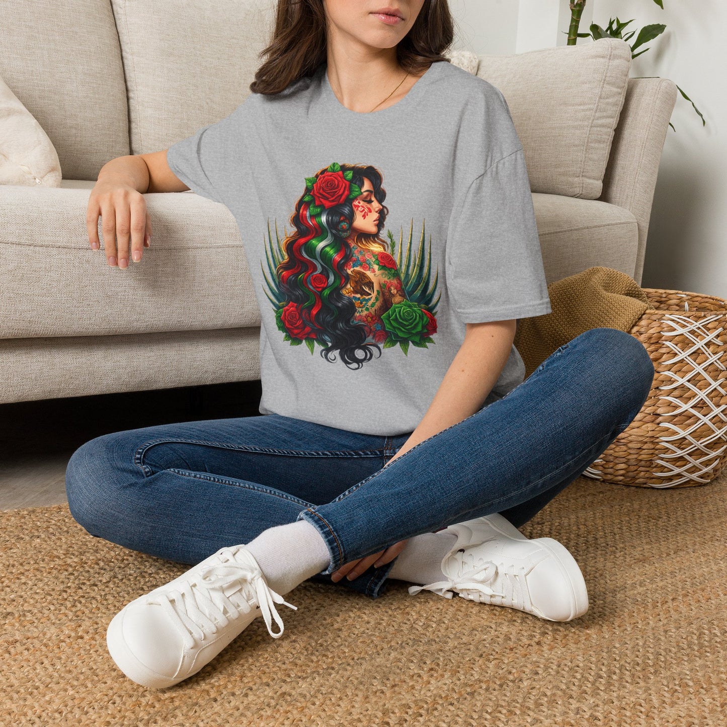 Day of the Dead Rose Portrait T‑Shirt — Sugar Skull Woman Graphic Tee