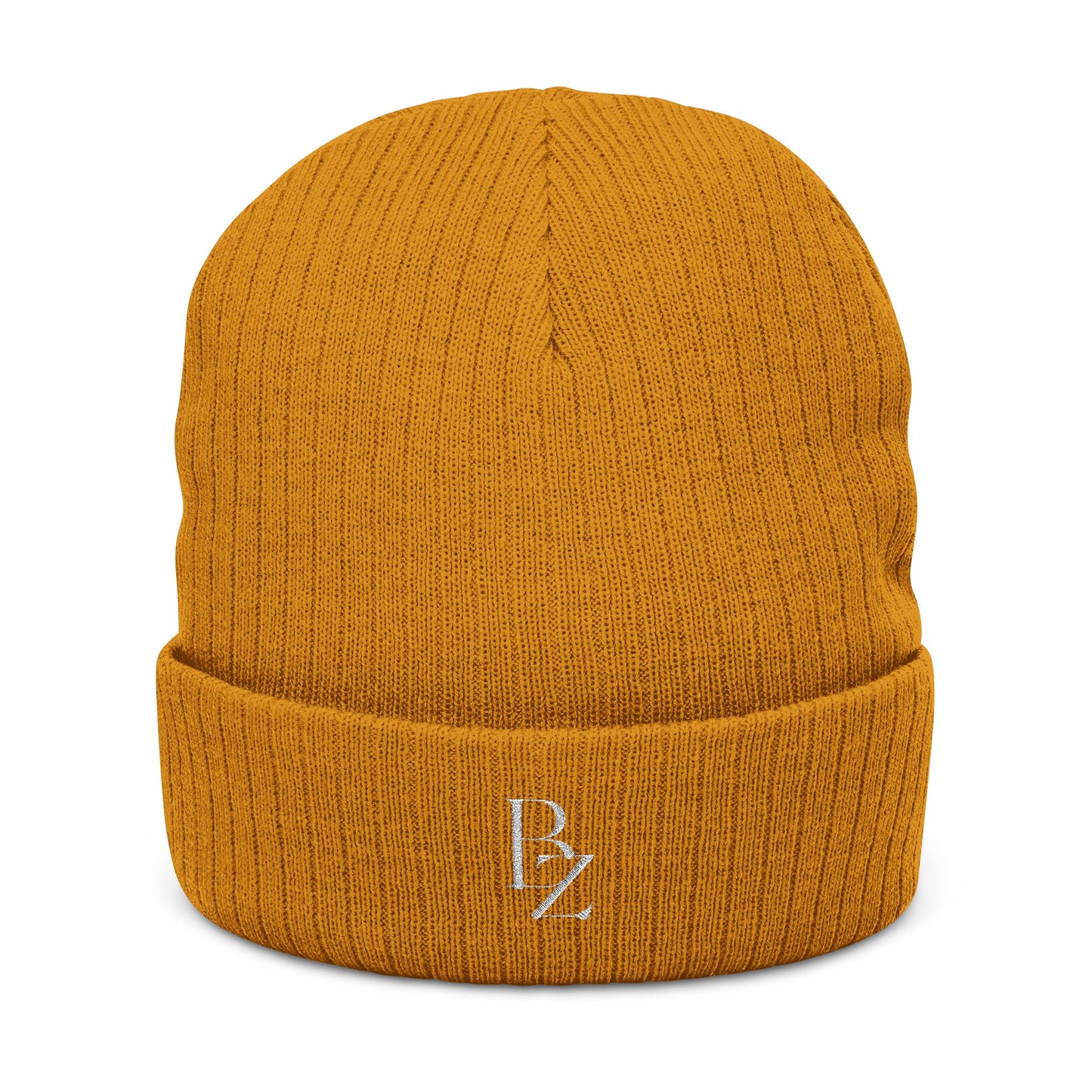 Embroidered Ribbed Beanie — Minimal 'BZ' Logo Knit Hat
